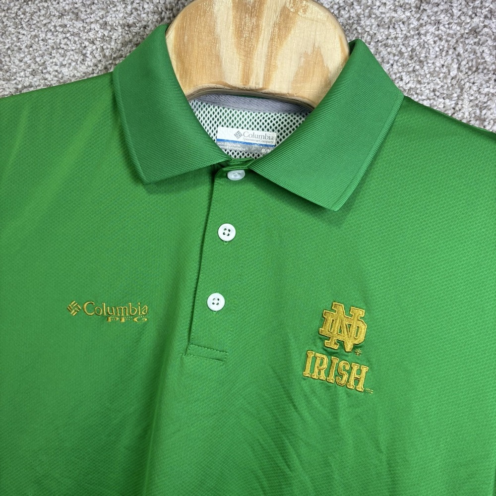 Notre Dame Fighting Irish Polo Shirt Mens Medium Green Columbia PFG FM0244